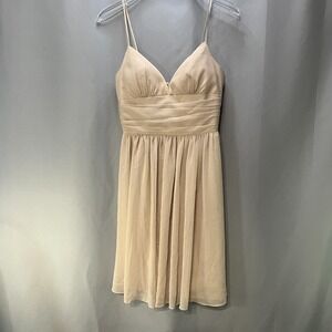 Davids Bridal Champagne Mini Dress Womens 6 Beige Lined Spaghetti Strap Ruched